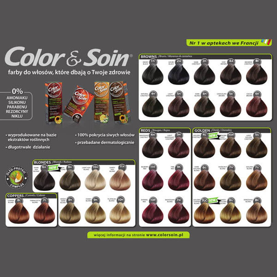 Color&amp;Soin, hair dye, 7N, hazel blonde, 135 ml