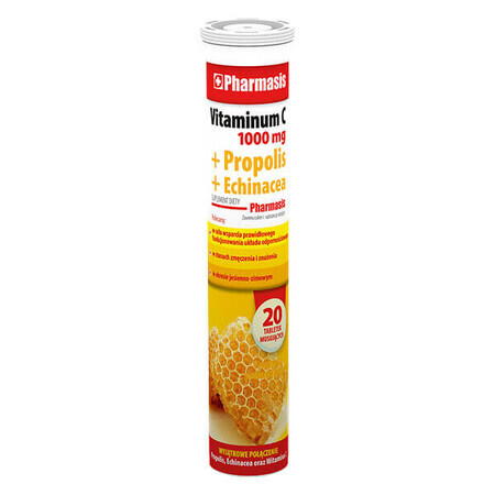 Pharmasis Vitaminum C 1000 mg + propolis + échinacée, goût orange, 20 comprimés effervescents