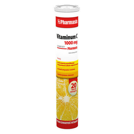 Pharmasis Vitaminum C 1000 mg, sabor limón, 20 comprimidos efervescentes