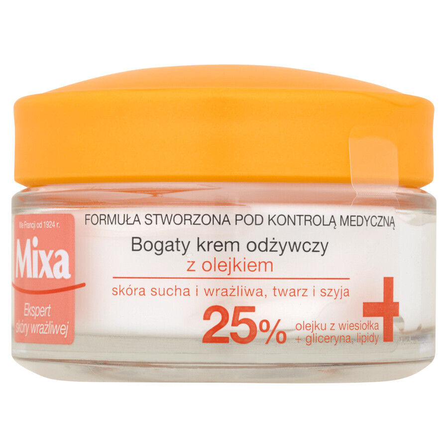 Mixa Intensive Nourishment, crème nourrissante riche en huile, peaux très sèches, 50 ml