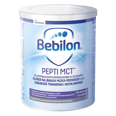 Bebilon Pepti MCT, pour les nourrissons présentant une allergie aux protéines de lait de vache et/ou des troubles digestifs et d'absorption, dès la naissance, 450 g