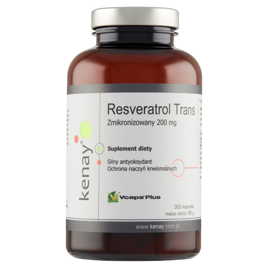 Kenay Resveratrol Trans Micronized 200 mg, 300 vegetable capsules