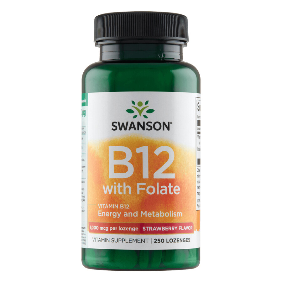 Swanson B-12 avec Folate, vitamine B12 et acide folique, goût fraise, 250 pastilles