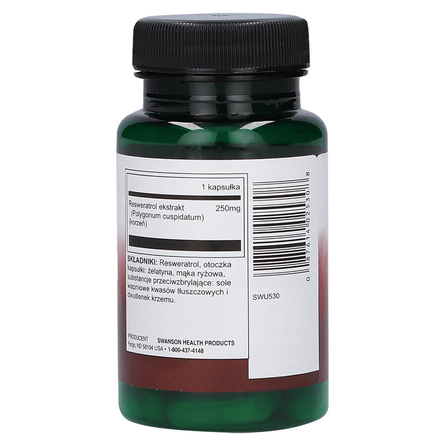 Swanson Resveratrol, resvératrol 250 mg, 30 gélules