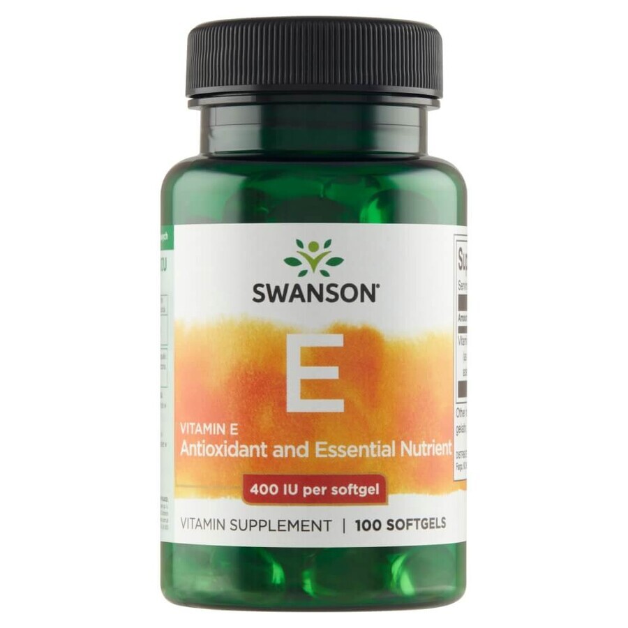 Swanson E, vitamine E naturelle 400 UI, 100 capsules de gel