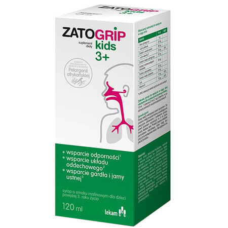 ZatoGrip Kids 3+, sirop pour enfants, goût framboise, 120 ml