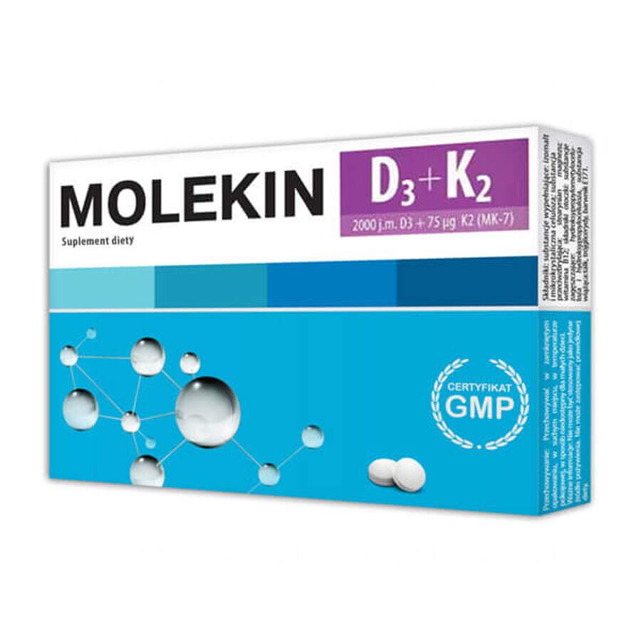 Molekin D3 + K2, vitamina D 2000 UI + vitamina K 75 µg, 30 compresse rivestite con film