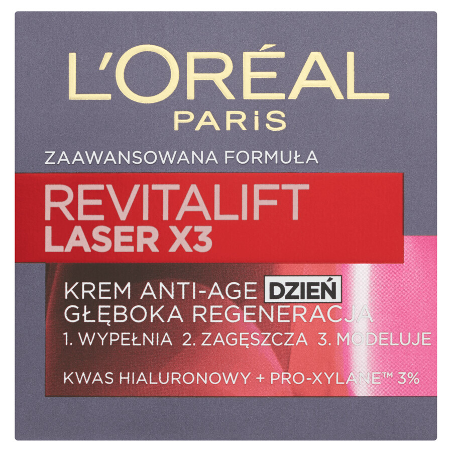 L'oreal Revitalift Laser X3, Crema antiedad 40+, regeneración intensiva, 50 ml