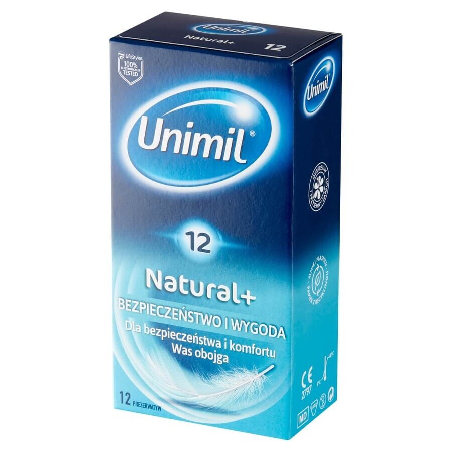 Unimil Natural+, préservatifs classiques, 12 pièces