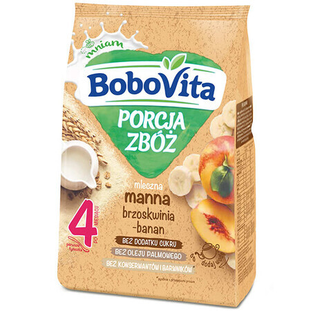 BoboVita Porcja Zbóż Porridge manna, pesca-banana, latte, senza zucchero aggiunto, dopo 4 mesi, 210 g