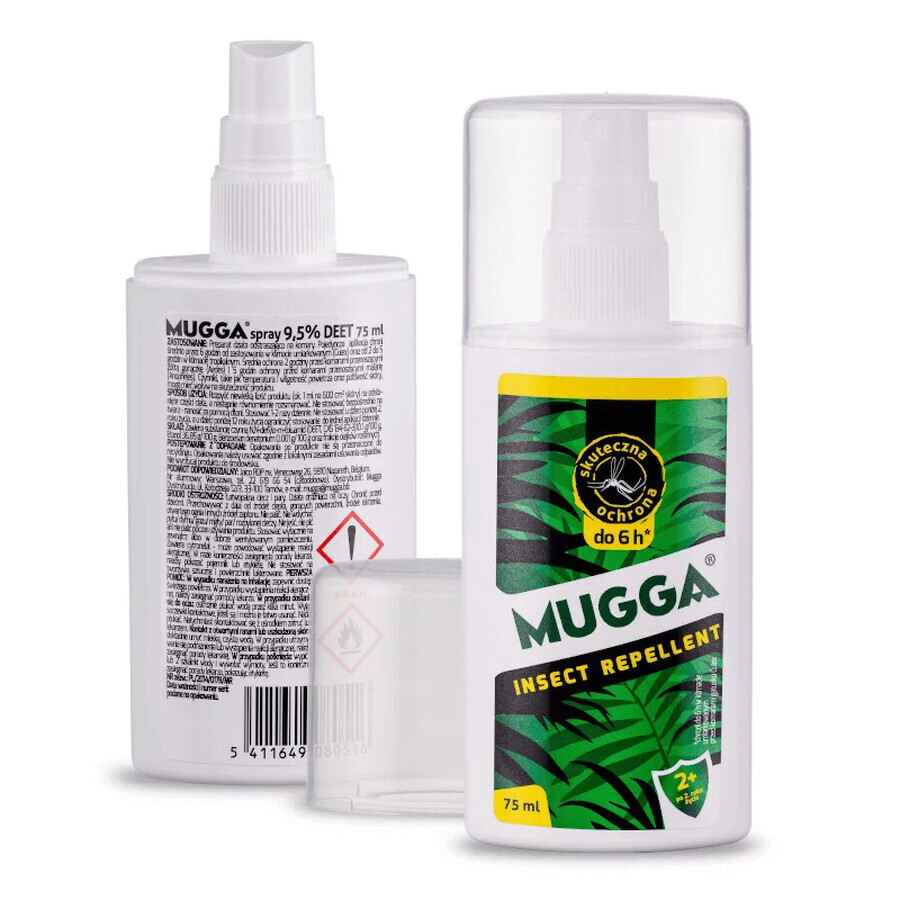 Mugga Insect Repellent, spray anti-moustiques pour les enfants à partir de 2 ans, DEET 9,5%, 75 ml