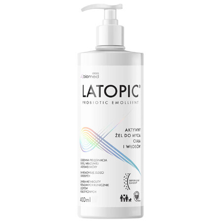 Latopic Probiotic Emollient, gel nettoyant actif pour le corps et les cheveux, dès le premier jour, 400 ml