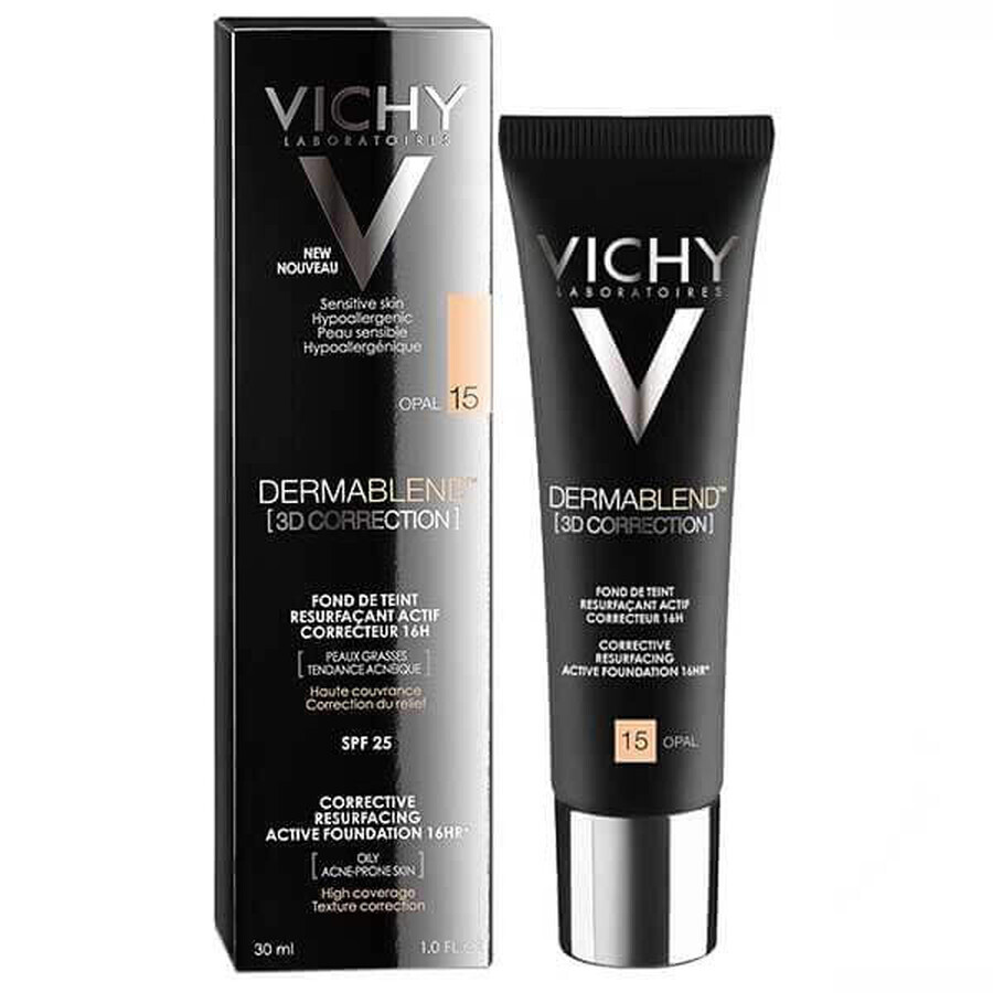 Vichy Dermablend 3D, base de maquillaje que unifica la superficie de la piel, 15 Opal, 30 ml