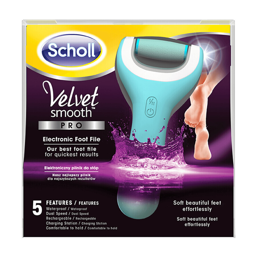 Scholl Velvet Smooth Pro Electronic Foot File with Battery Charger Waterproof Blue 1pc