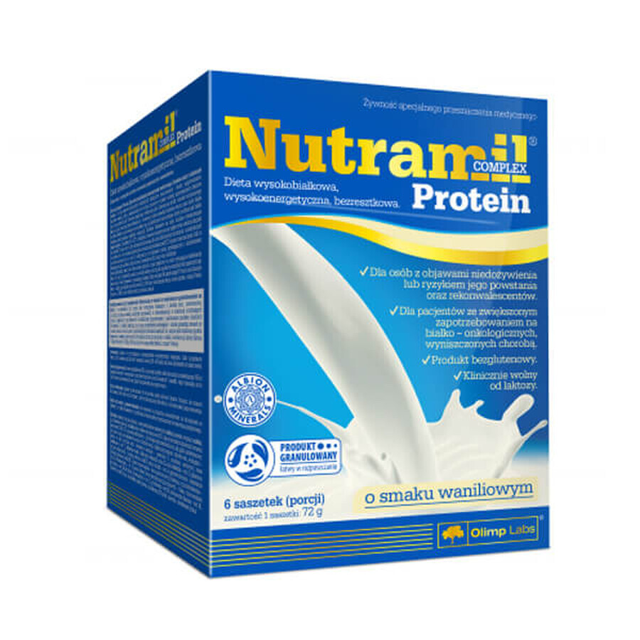 Olimp Nutramil Complex Protein, préparation nutritionnelle, saveur vanille, 72 g x 6 sachets