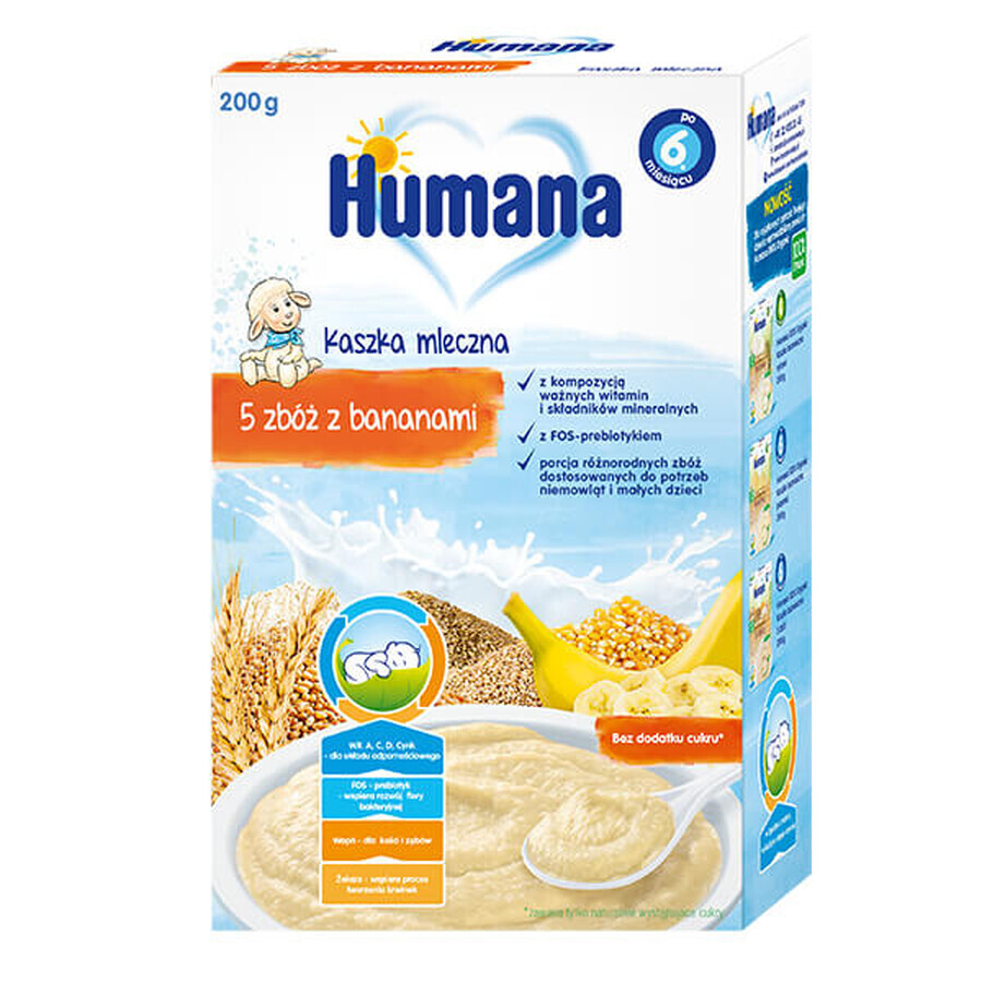 Humana 5 bouillie de céréales avec banane, lait, sans sucre ajouté, après 6 mois, 200 g