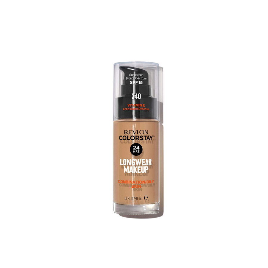 Revlon ColorStay, fondotinta per pelle mista e grassa, n. 340, Early Tan, con pompetta, 30 ml