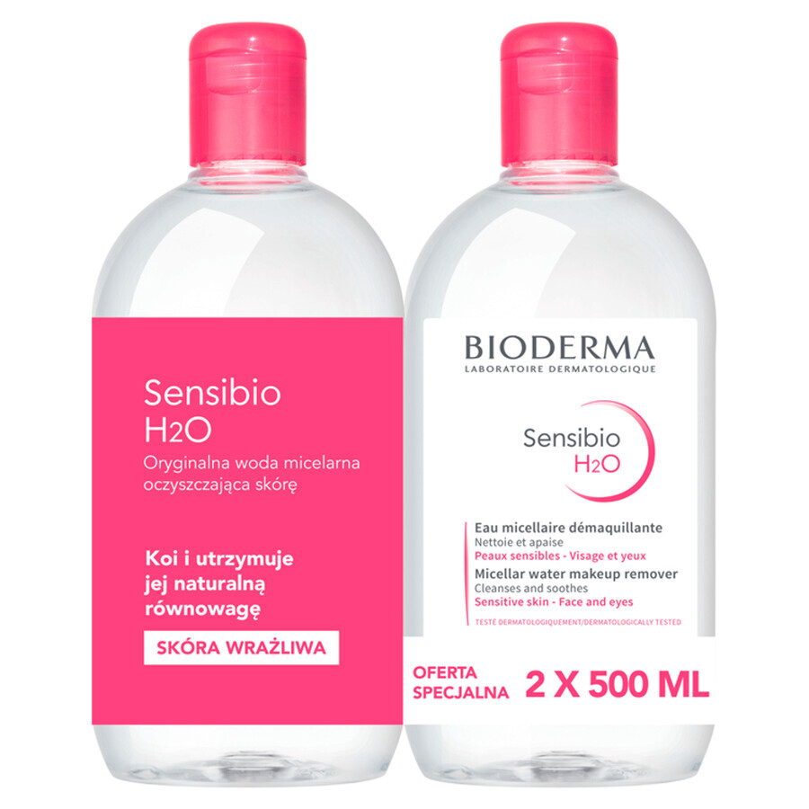 Bioderma Sensibio H2O, agua micelar, piel sensible, 2 x 500 ml