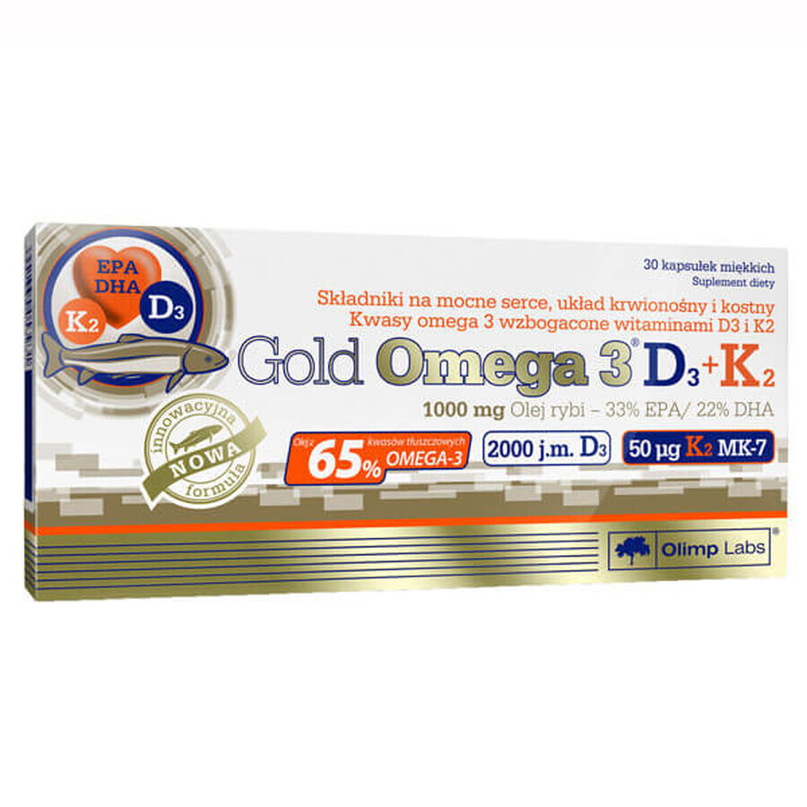 Olimp Gold Omega 3 D3 + K2, 30 capsules molles