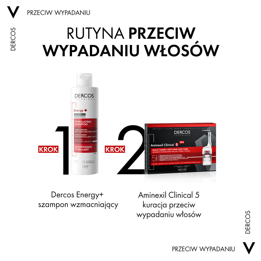 Vichy Dercos Aminexil Clinical 5, traitement de la chute des cheveux pour hommes, 6 ml x 21 ampoules