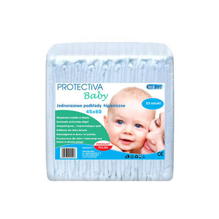 Protectiva Baby, serviettes hygiéniques, jetables, 45 cm x 60 cm, 53 pièces