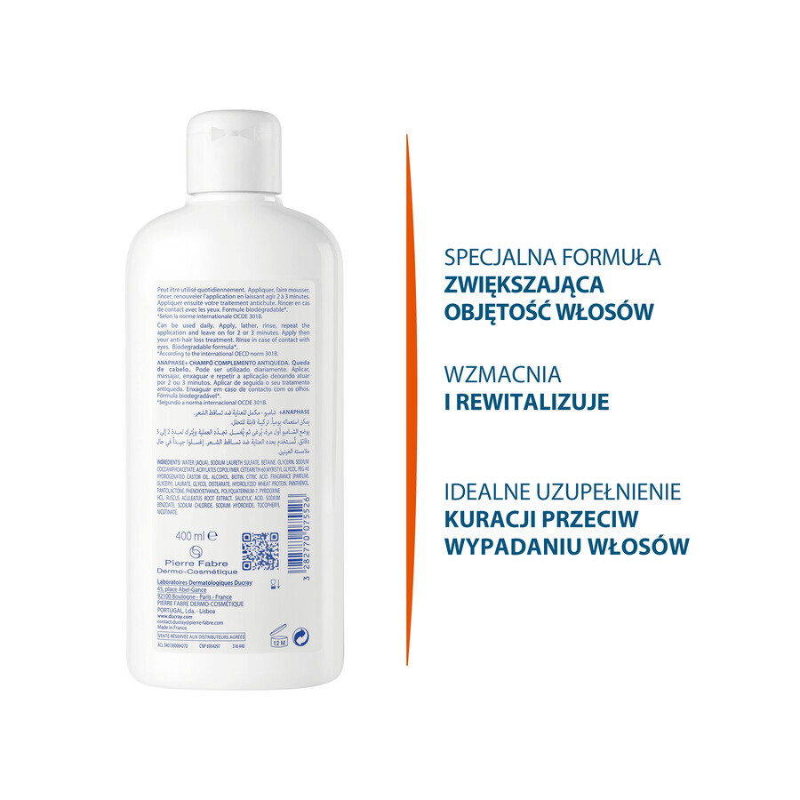 Ducray Anaphase+, shampooing anti-chute, renforce et donne du volume, 400 ml