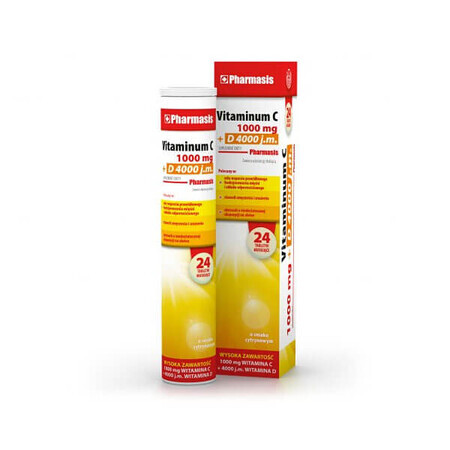 Pharmasis Vitaminum C 1000 mg + D 4000 IU, arôme citron, 24 comprimés effervescents