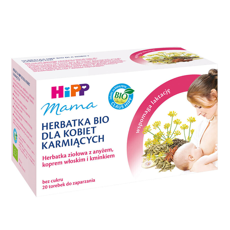 HiPP Mama Bio thé pour femmes allaitantes, fenouil, anis, carvi, 20 sachets