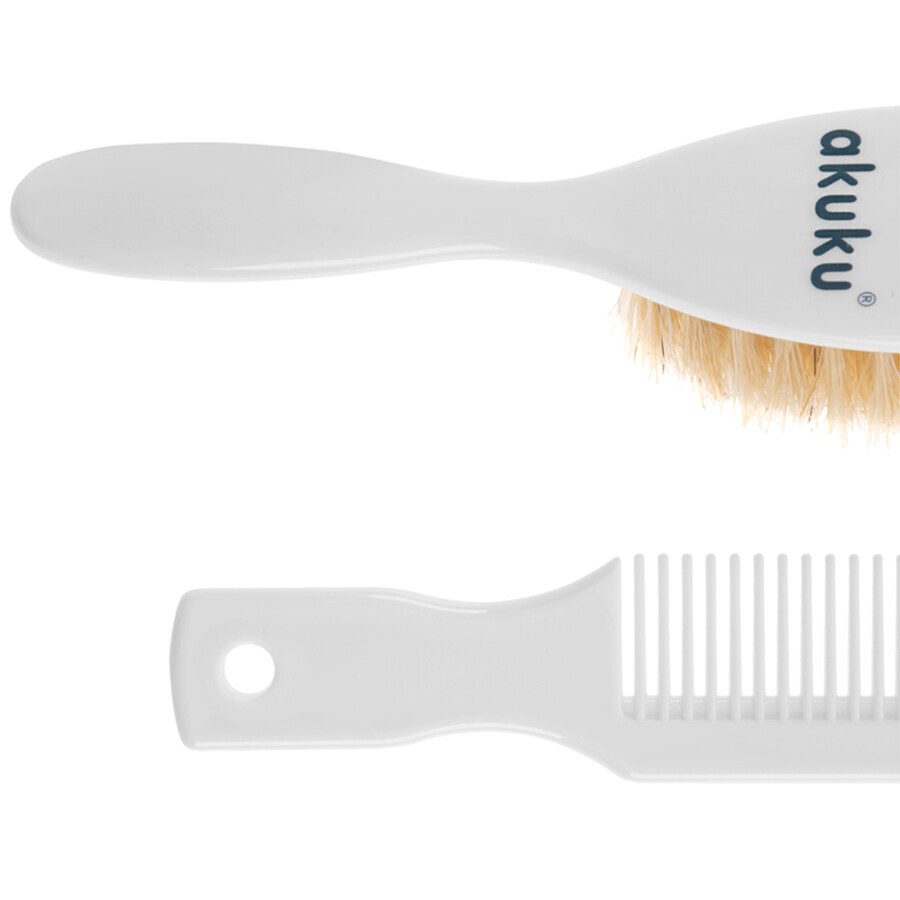 AKUKU, brosse et peigne en poils naturels pour enfants, blanc, A0307