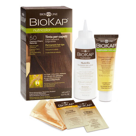 Biokap Nutricolor Delicato, tinte colorante para el cabello, 5.0 castaño natural claro, 140 ml