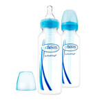 Dr Brown's Options+ Standard Anti-Colic Baby Bottle with Narrow Neck and Size 1 Teat, Blue, From Birth, 2 x 250ml