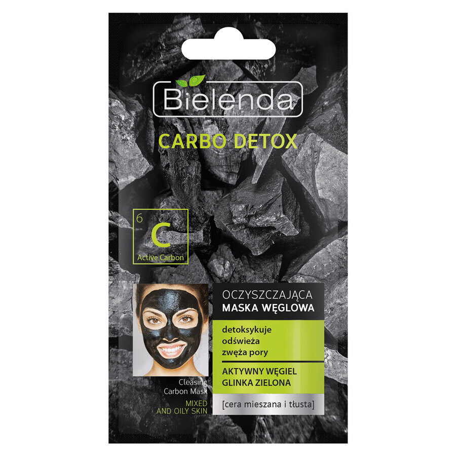 Bielenda Carbo Detox, maschera purificante al carbone, pelle mista e grassa, 8 g