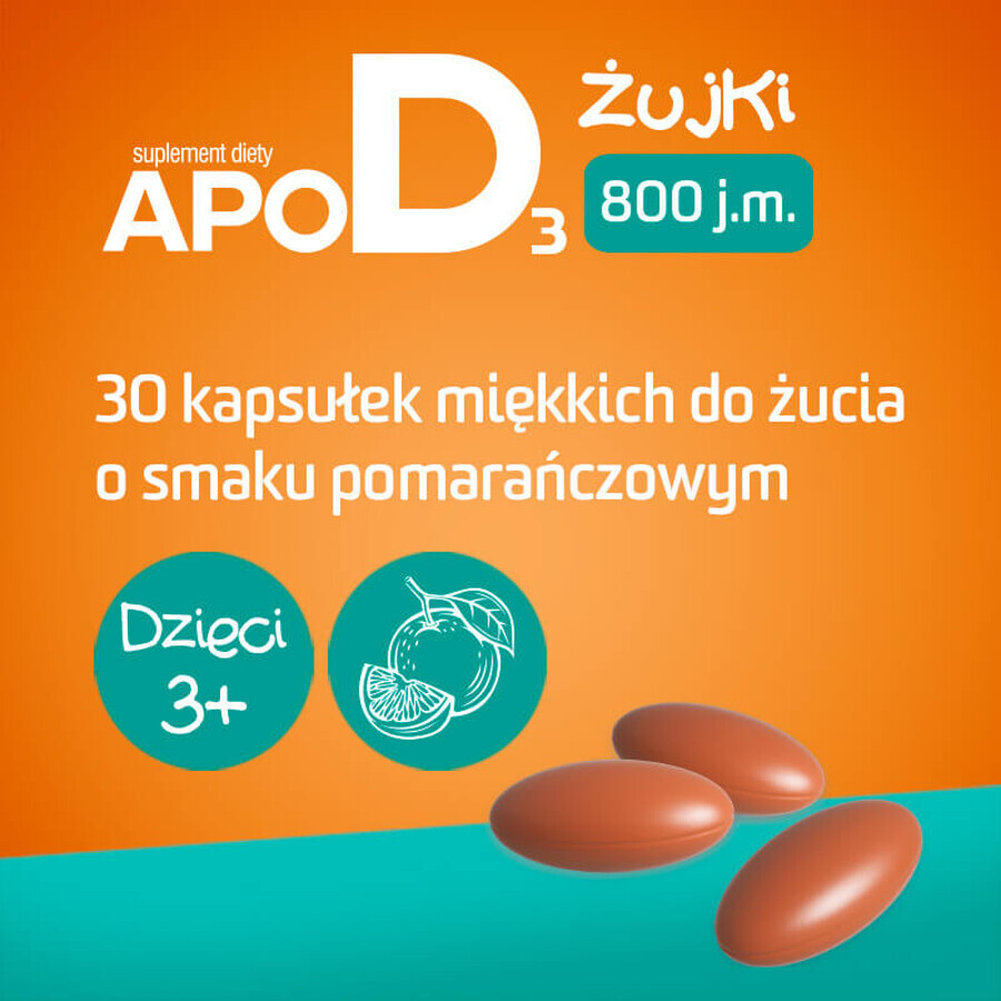 ApoD3 Chews, vitamine D3 800 UI pour les enfants de plus de 3 ans, saveur orange, 30 capsules molles à mâcher 