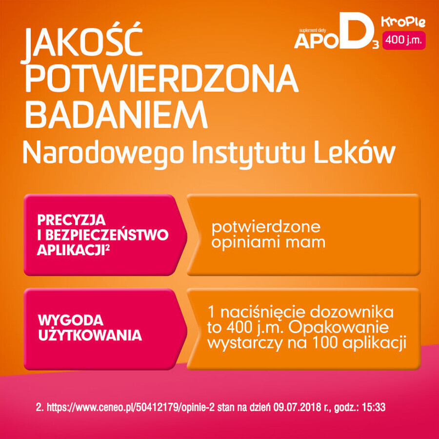 ApoD3 Drops, vitamine D3 400 UI pour les nourrissons et les enfants à partir du 1er jour, 10 ml