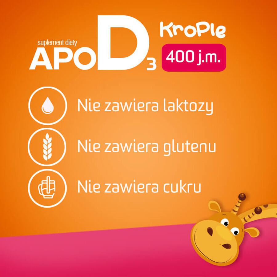 ApoD3 Drops, vitamine D3 400 UI pour les nourrissons et les enfants à partir du 1er jour, 10 ml