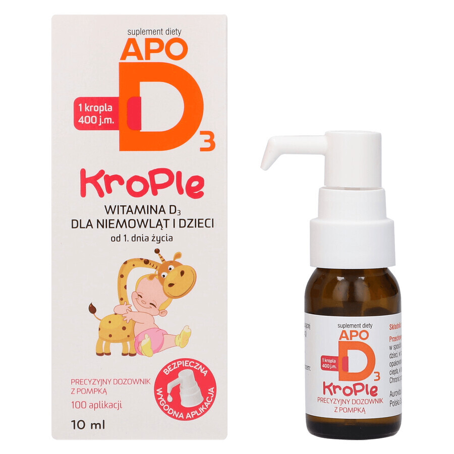 ApoD3 Drops, vitamine D3 400 UI pour les nourrissons et les enfants à partir du 1er jour, 10 ml