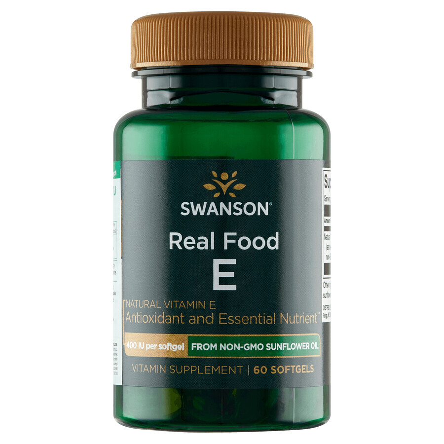 Swanson Real Food E, vitamina E naturale 400 UI, 60 capsule