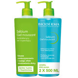 Bioderma Sebium Gel Moussant, gel limpiador facial antibacteriano, 2 x 500 ml