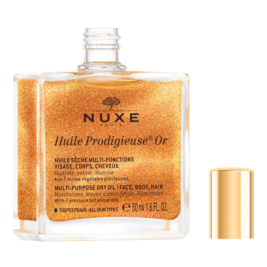 Nuxe Huile Prodigieuse Or, huile sèche aux particules dorées pour le corps, le visage et les cheveux, 50 ml