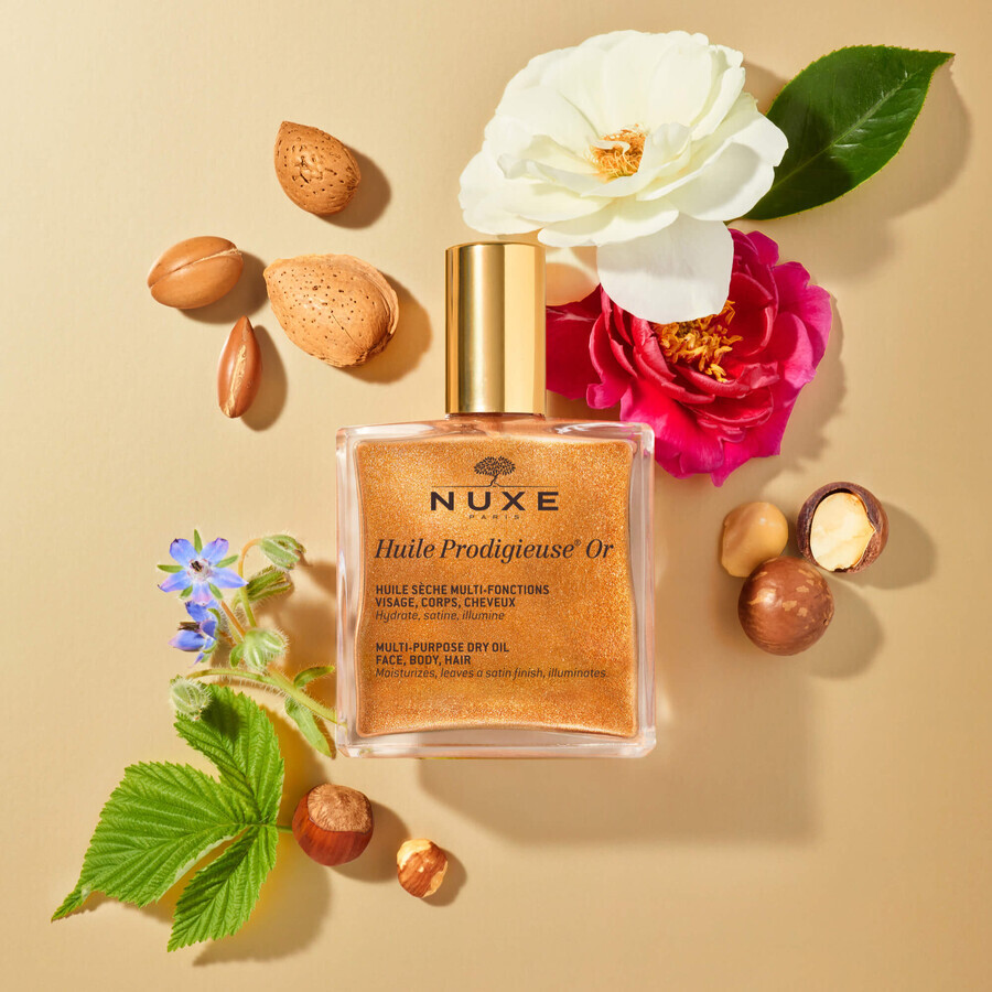 Nuxe Huile Prodigieuse Or, huile sèche aux particules dorées pour le corps, le visage et les cheveux, 50 ml