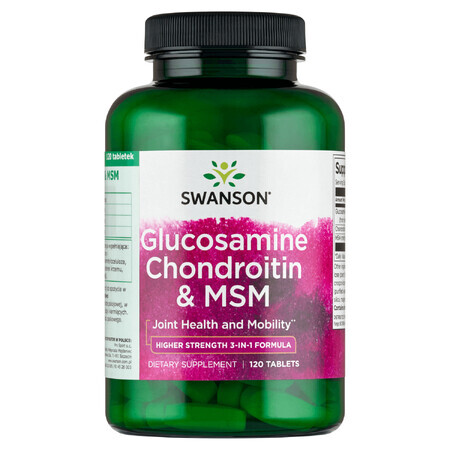 Swanson Glucosamine, Chondroïtine &amp; MSM Higher Strength, Glucosamine, Chondroïtine &amp; MSM, 120 comprimés