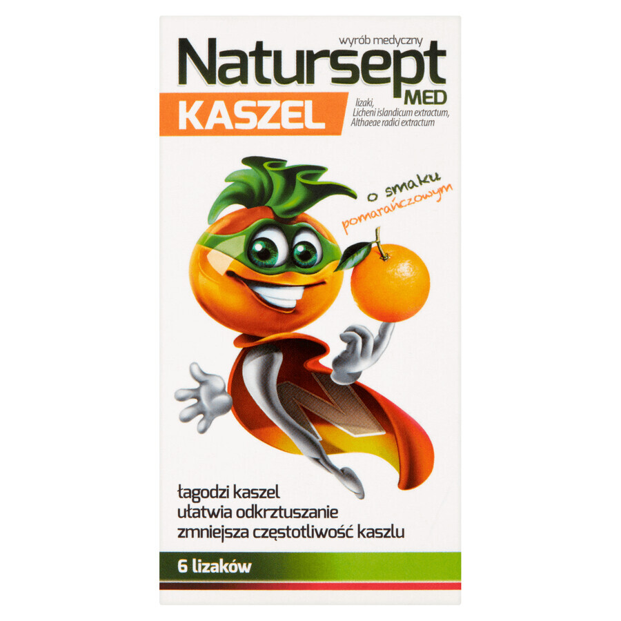 Natursept Med Toux, sucettes de plus de 3 ans, goût orange, 6 pièces