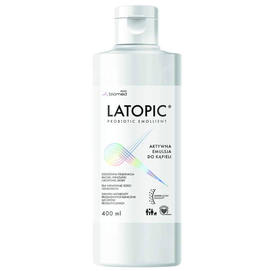 Latopic Emolliente probiotico, emulsione da bagno attiva, dal 1° giorno, 400 ml