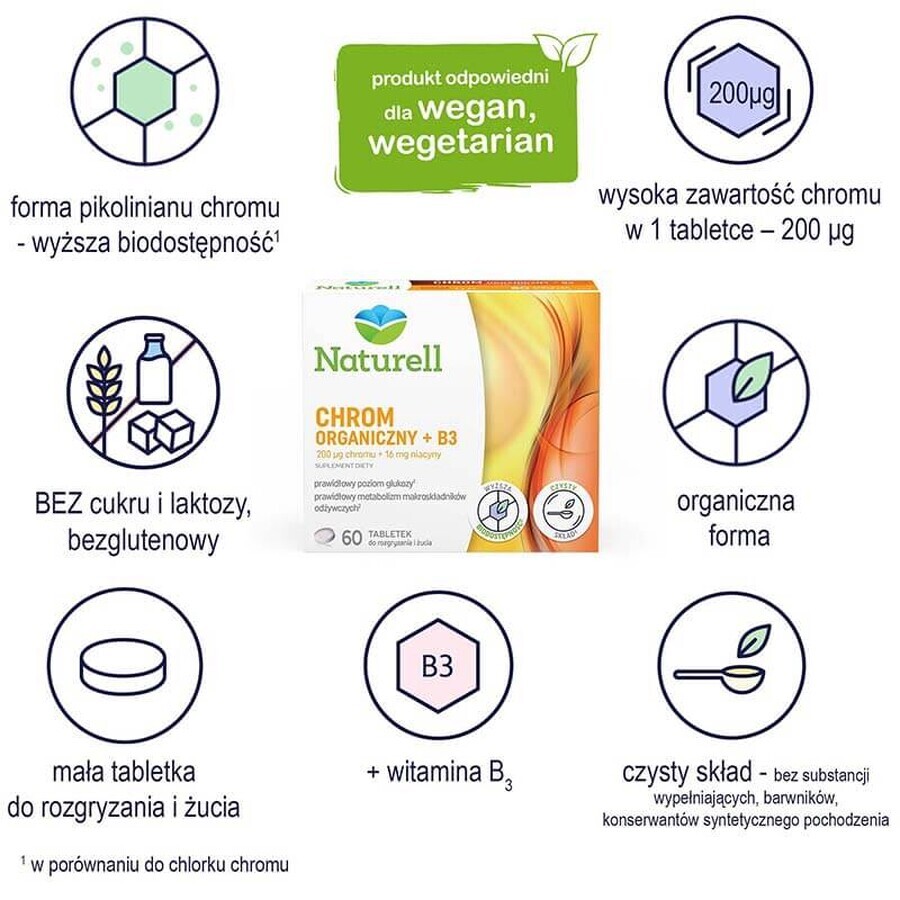 Naturell Cromo organico + B3, 60 compresse masticabili