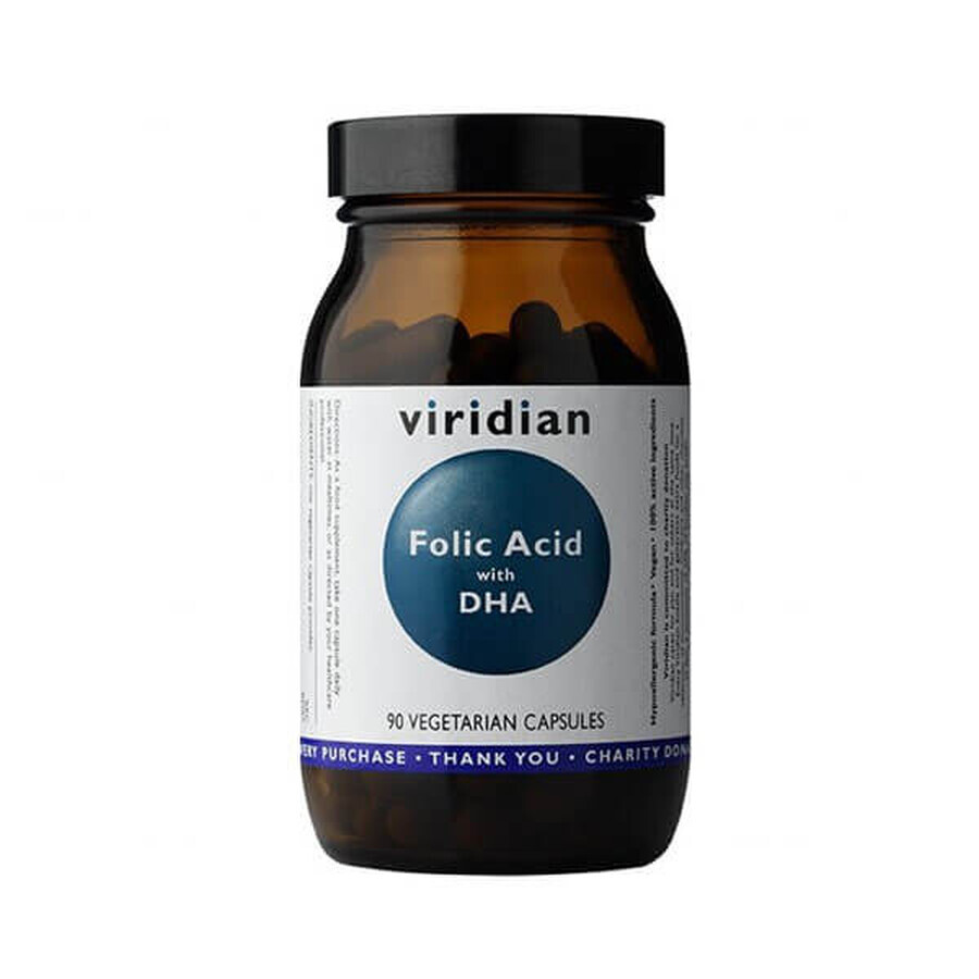 Viridian Folic Acid with DHA, acide folique avec DHA, 90 gélules