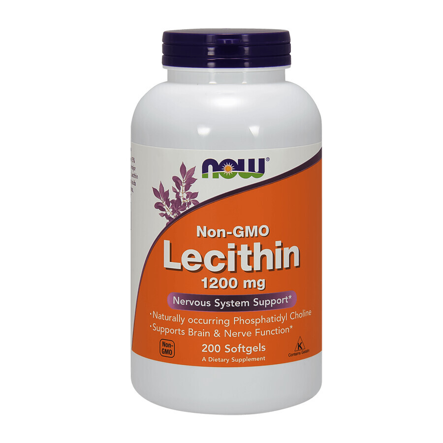 Now Foods Non-GMO Lecithine 1200 mg, lecithine, 200 capsules