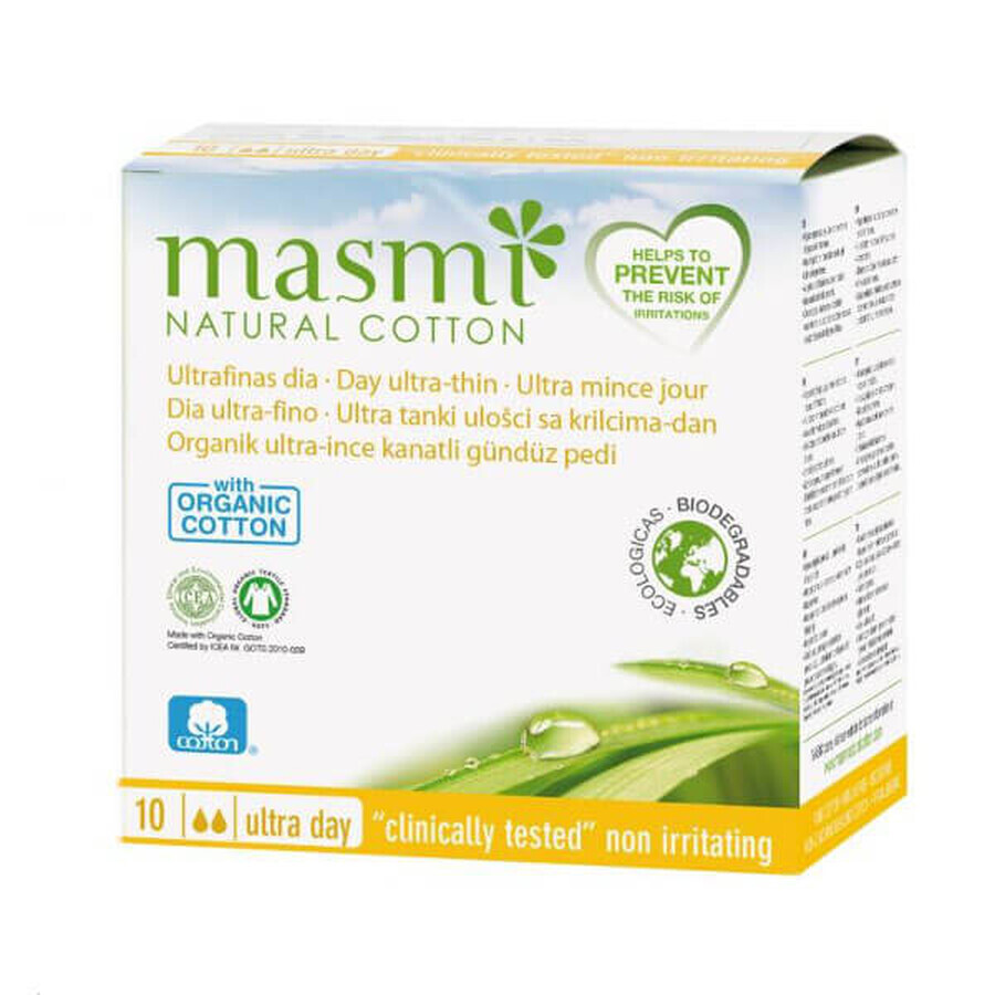 Masmi Natural Cotton Organic Cotton Winged Daily Ultra Thin Sanitary Napkins 10 Count