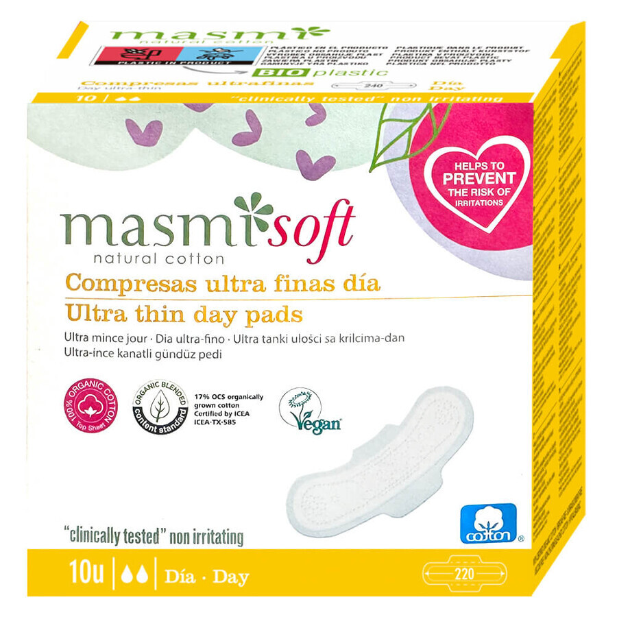 Masmi Natural Cotton Soft Organic Cotton Winged Daily Ultra Thin Sanitary Napkins 10 Count