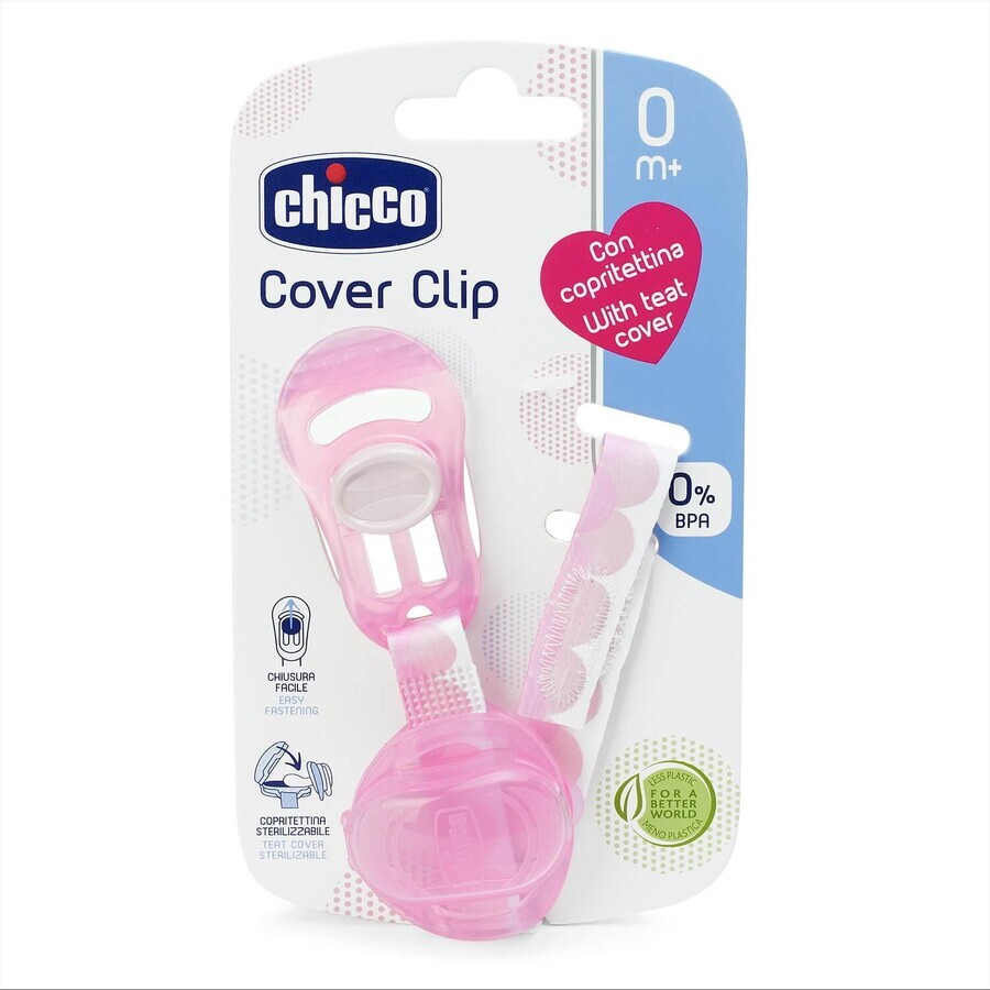 Chicco, ruban avec clip et étui à tétine, rose, 1 pièce