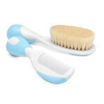 Chicco, brosse à cheveux en poils naturels + peigne, turquoise, dès la naissance